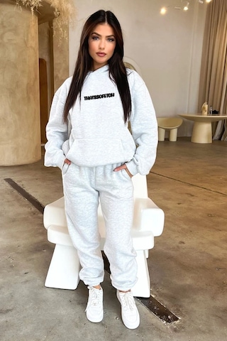 That So Fetch Eşofman Takımı - Gri Baskılı Oversize Kapüşonlu Şardonlu Gri