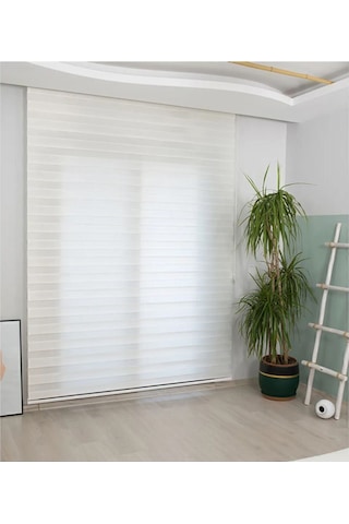 İthal Bambu Beyaz Zebra Stor Perde Etek Dilimsiz Beyaz