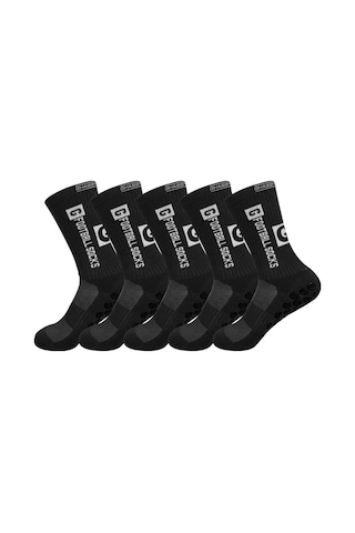 Ghassy Co. 5'li Erkek Kaydırmaz Tabanlı Futbol Koşu Fitness Pamuklu Spor Çorabı Siyah