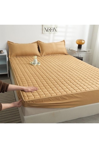 Novahub 3 Adet Mor 150x200cm Pamuklu Yumuşak Yatak Örtüsü + 2 Adet Yastık Kılıfı Elastik Kaymaz Levha Yatak Örtüsü Seti Mor