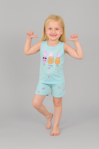 Kız Çocuk 3'lü %100 Pamuklu 1-2-3 Yaş Pijama Takımı Model:128 Çok Renkli