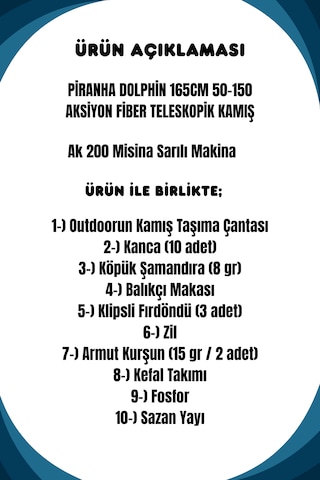 Piranha Dolphin 165cm 50-150gr Ak 200 Çocuk Olta Seti Kırmızı