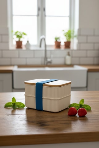 2 Li Set Bambu Kapaklı Sızdırmaz Erzak Saklama Kabı 0,5+0,5 Lt Mutfak Organizeri Bakliyat Seti Mavi