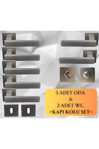 Lusso Inox 5 Adet Oda 2 Adet Wc Kare Rozetli Kapı Kolu Set - Lusso Inox 5+2