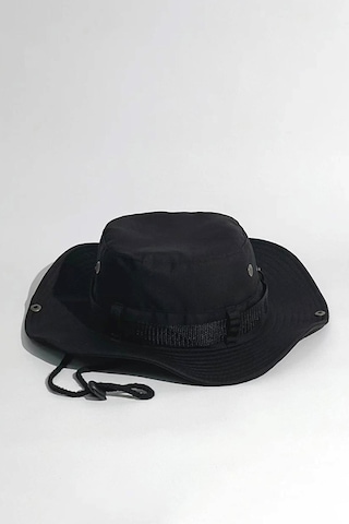 Külah Siyah Outdoor Şapka Uv Korumalı Bucket Safari Şapkası - Siyah