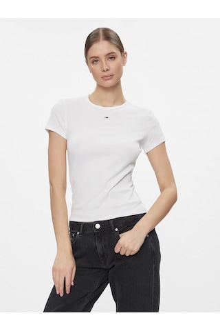 Tommy Hılfıger Kadın T-shırt Dw0dw17383-ybr Beyaz