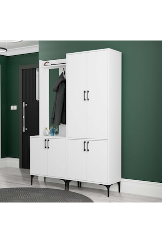 Set 5020-5030 Royal Sol Aynalı 6 Kapaklı 7 Askılı Portmanto Beyaz
