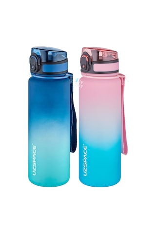 Uzspace 2'li Tritan Matara Seti 500 Ml Çift Renk Softtouch Ff Collection Tritan Su Matarası Mavi Turkuaz - Pembe Yeşil
