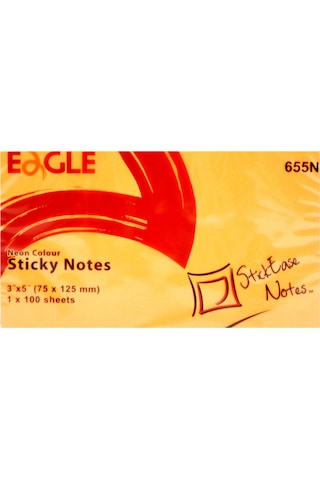Eagle 75 X 125 MM Neon Yapışkanlı Not Kağıdı 100 Yaprak Turuncu 655N