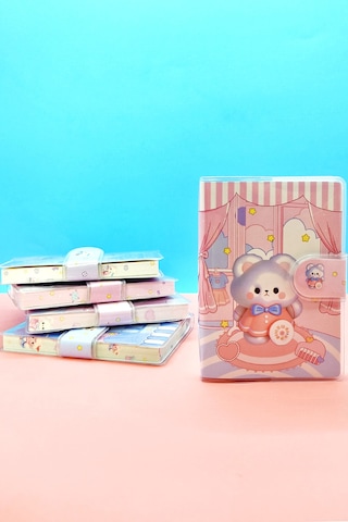 Ayıcık A7 Not Defteri , Çıt Çıtlı Cep Defteri - Pembe Pembe