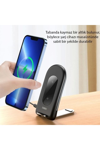 Duzzona W2 Katlanır Standlı 15w Hızlı Kablosuz Şarj Cihazı Qi Uyumlu - Mh-hs8016-0837
