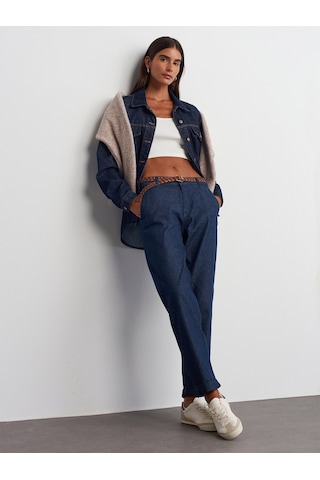 Dilvin Duble Paça Kemerli Denim Pantolon Lacivert