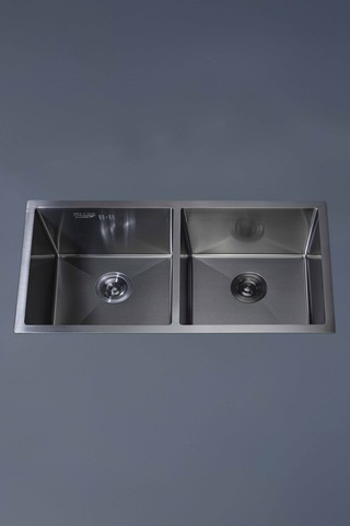 Ebrar Serisi %100 Krom 82x45 İki Göz Paslanmaz Mutfak Eviyesi, Mutfak Lavabosu Sifon Dahil Siyah