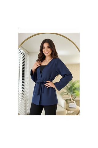 Unika Boutique Kadın Yeni Sezon Kuşaklı Scuba Ceket Kimono Tunik Oversize Trend Rahat Modern Tesettüre Uygun Lacivert