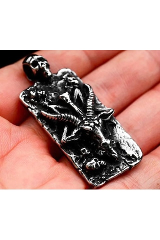Paslanmaz Çelik Sabbatic Keçi Pentagram Kolye Gümüş