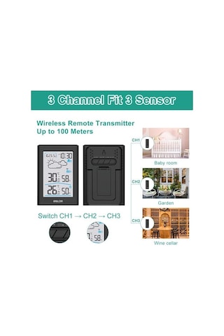 Lemestar Ev İç/disı Sıcaklık Nem Ölçer Kablosuz Hava Durumu İstasyonu Lcd Büyük Ekran Hava Tahmini Elektronik Alarm Saat