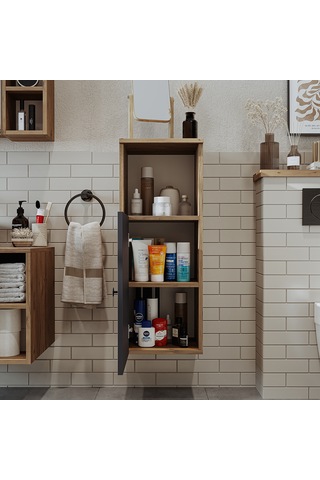 Banyo Dolabı Mat Mdf 90 X 35 Cm Banyo Boy Dolap Atlantik Antrasit Atlantik Çam - Antrasit