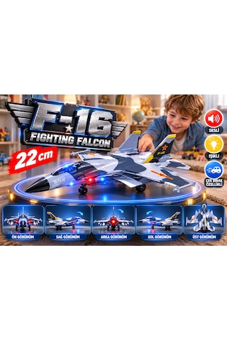 F-16 Fighting Falcon Gri Siyah Kamuflaj Desenli Sesli-ışıklı Çek-bırak Askeri Oyuncak Uçak 21 Cm