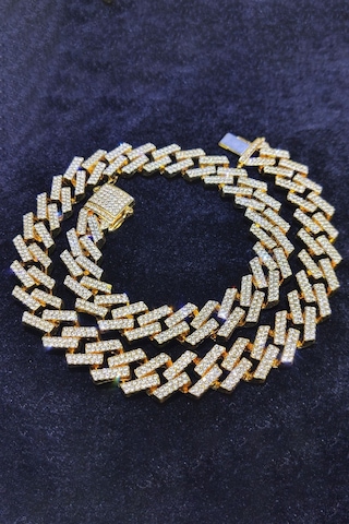 Chavin 15 Mm. Gold Kalın 45 Cm. Taşlı Alloy Kadın Zincir Eu79sr Altın