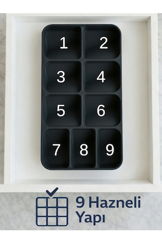 Beylini 9 Bölmeli Çekmece İçi Kaşıklık Dolap İçi Organizer Pratik Çatal Kaşık Bıçak Düzenleyici Yeni Nesil Antrasit