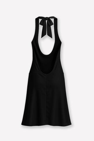 Kadın Boyundan Bağlamalı Sırt Dekolteli Saten Elbise Siyah