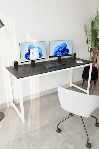 Siyah/beyaz 160x60 Çalışma Masası, Bilgisayar Masası, Ofis Masası, Metal Ayaklı Siyah Beyaz