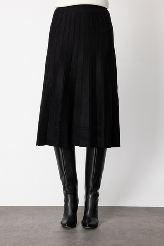 On Kadın Pileli Midi Boy Triko Etek 60201 Siyah Siyah