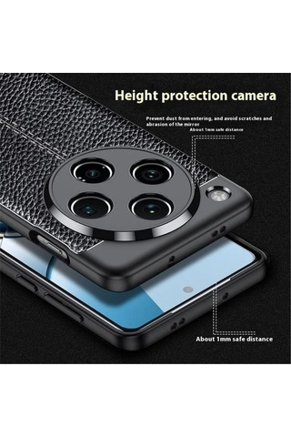 Oppo Find X8 Pro Uyumlu Silikon Kılıf Deri Desenli Kamera Korumalı Darbe Emici Autofocus Kapak Siyah