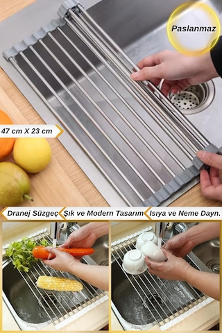 47 Cm Ayarlanabilir Evye Lavabo Üstü Katlanabilir Sebze Meyve Bulaşık Kurutma Nihalesi Krom - 680358701 Krom