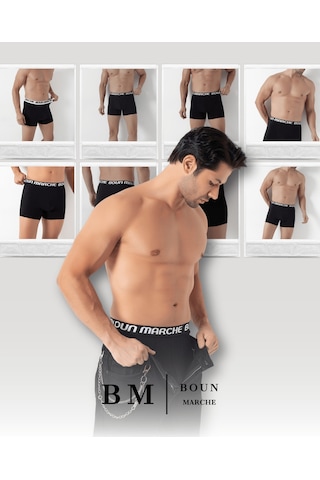 Boun Marche Erkek Boxer Likralı Premium 6'lı Kutu Falcon Siyah