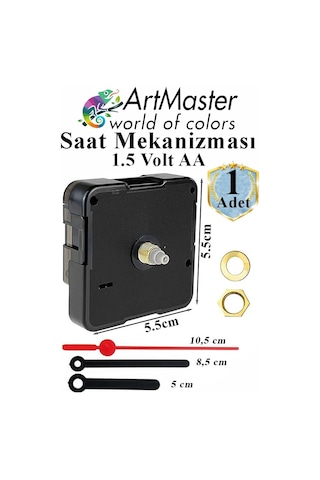 Duvar Saat Mekanizması 1 Adet 10 Mm Şaft Sessiz Saat Motoru Akrep Yelkovan Okul Deney Saat Yapım Seti Siyah