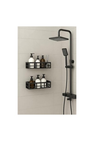 2 Adet Yapışkanlı Banyo Organizer Rafı, Suya Dayanıklı Açık Ceviz