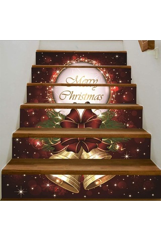 Springsun Noel Merdiven Sticker Seti 6 Adet - Yeşil Pvc, Sulu Dayanıklı, Kolay Uygulama, Kaldırılabilir - Korkuluklu Kar Tanesi Desenli Noel Dekorasyonu Diğer