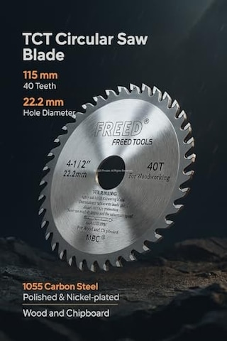 Tct Daire Testere Diski, 115 Mm, 40 Diş, 22.2 Mm Delik Çapı, 1055 Karbon Çelik, Krom Vanadyum Yüzeyli, Parlatılmış Ve Nikel Kaplamalı, Ağaç Ve Sunta İçin, Kesim Bıçağı