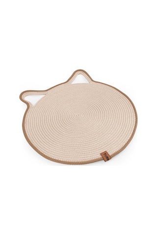 Gobypet Jüt Kulaklı Yuvarlak Kedi Köpek Mama Yatak Önü Paspası Hasır Kedi Matı 40 x 40 CM
