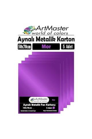 Mor Renkli 50x70 Metalik Aynalı Fon Kartonu 5 Adet 1 Paket Artmaster Metalik Aynalı Fon Kartonu