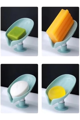 Vantuzlu Sabunluk, Su Giderli Yaprak Şeklinde Sabunluk, Mutfak Banyo Süngerliği Ve Sabunluğu 1 Adet Siyah