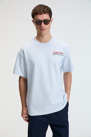 Grimelange YUM Erkek Oversize Baskılı Yuvarlak Yaka Mavi T-Shirt