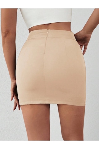 Zincirli Mini Etek S241008 Bej