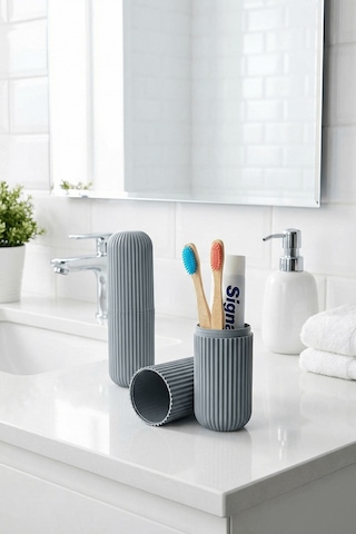 Gri - Seyahat Tipi Diş Fırçası, Makyaj Malzemesi Saklama Kabı, Çok Amaçlı Aksesuar Organizeri Gri