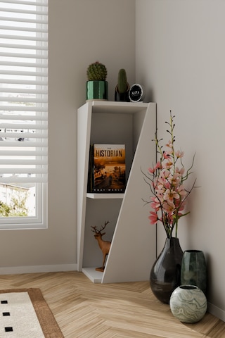 Modern Çok Amaçlı 90 Cm 2 Raflı Köşe Kitaplık Dekoratif Salon Rafı Çok Amaçlı Düzenleyici Organizer Beyaz
