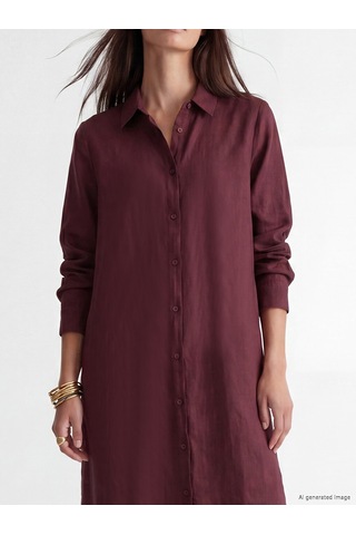Lcw Everyday Bordo Oversize %100 Keten Kadın Gömlek Tunik
