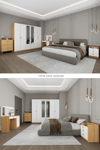 Asra Trend Yatak Odası Takımı 5 Parça %100 Mdf Gardırop Şifonyer Makyaj Masası Komodin Ytk01 Beyaz - Karına
