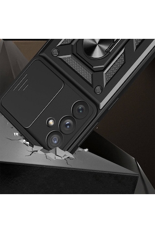 Zore Galaxy Uyumlu A54 Kılıf Magnetik Standlı Kamera Korumalı Sürgülü Vega Kapak - Siyah Siyah