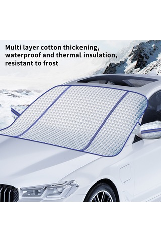 Ranyeek Oto Cam Kapağı Kışlık - Mıknatıslı, Güneş Engeli, Isı Yalıtımı, Gece Yansıtan Şeritli, Mavi, 145x105cm