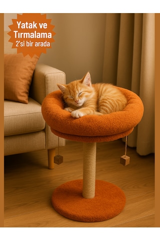Komano Pontika 2 si 1 Arada Kedi Tırmalama Tahtalı Yuvarlak Kedi Yatağı