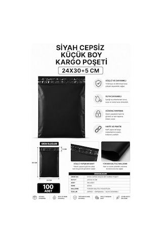 Northcity Siyah Cepsiz Küçük Boy Kargo Poşeti 24x30+5 Cm 100 Adet