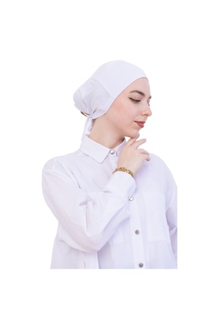 Kadın Tesettür Bone Bağcıklı Dikişsiz Penye 4 Parça Set Beyaz