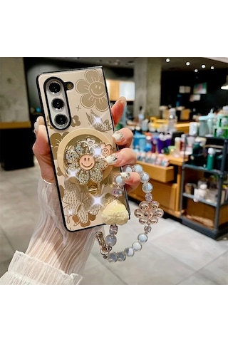 Turcoshop11 Ruhua Samsung Z Fold 6 Manyetik Kılıf Ayaklı Bileklik Koruma Galaxy Z Fold 5 3 5g