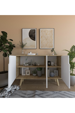 Verona Çok Amaçlı Ahşap Ayaklı Konsol Safir Meşe-beyaz